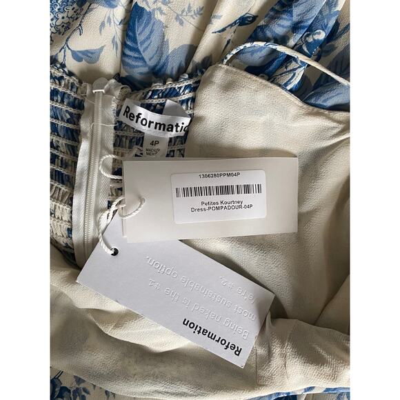 NWT Reformation Kourtney Midi Dress Pompadour Blue White Floral 4P Petite - Picture 2 of 9